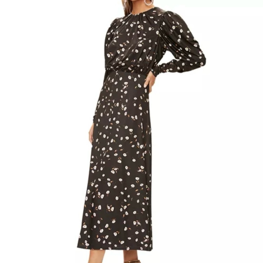 AFRM Zane Noir Spring Floral Open Back Midi Dress Size XS